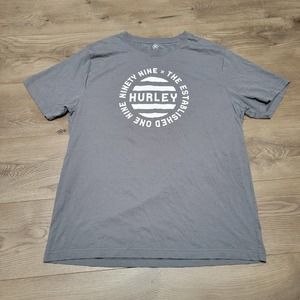 Hurley T Shirt Mens Large Gray Big Logo Print Crew Neck Short Sleeve Skater
